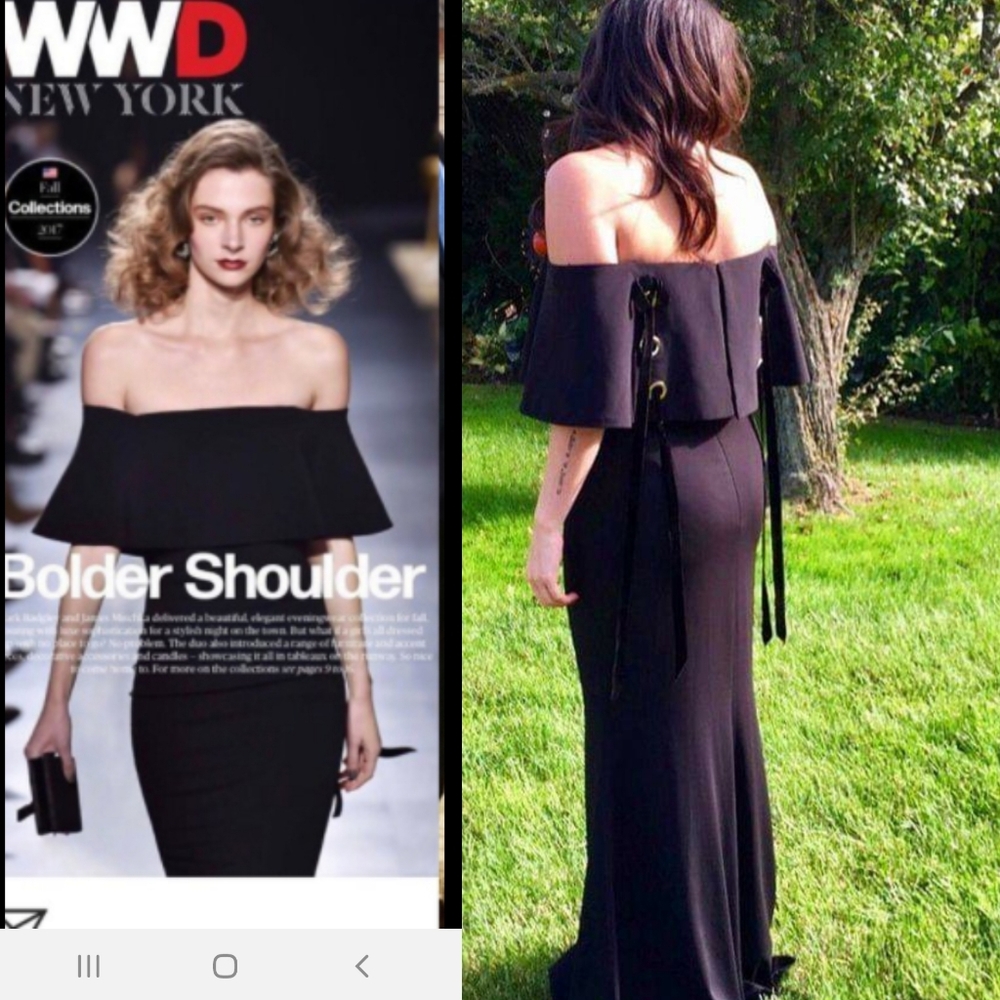 $890 BADGLEY MISCHKA Black Off the shoulder Gown 8 - Picture 11 of 12